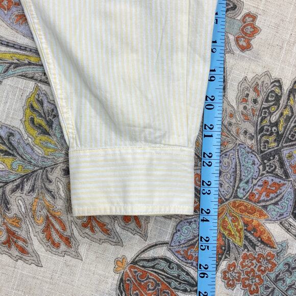 DISNEY Vintage Mickey Yellow White Stripe Long Sleeve Button Shirt Large - Picture 6 of 8